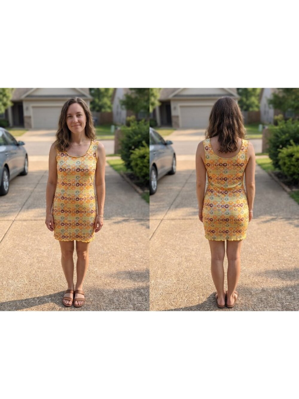 Haystacks Dress XS S Mod Geometric Circle Tank Shift Stretch Lettuce Hem MI Made